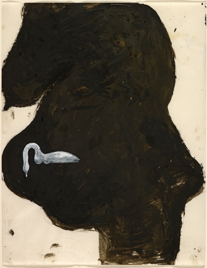 Joseph BEUYS (1921–1986)Pregnant Woman with Swan, 1959, Oil paint and watercolour on paper, 27.60 x 21.30 cm. Permanent Collection: ARTIST ROOMS National Galleries of Scotland and Tate. Acquired jointly through The d'Offay Donation with assistance from the National Heritage Memorial Fund and the Art Fund 2008.© DACS 2016.